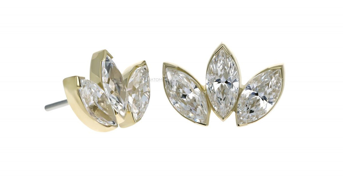 Anatometal Mini Marquise 3 Fan CZ Gelbgold Threadless