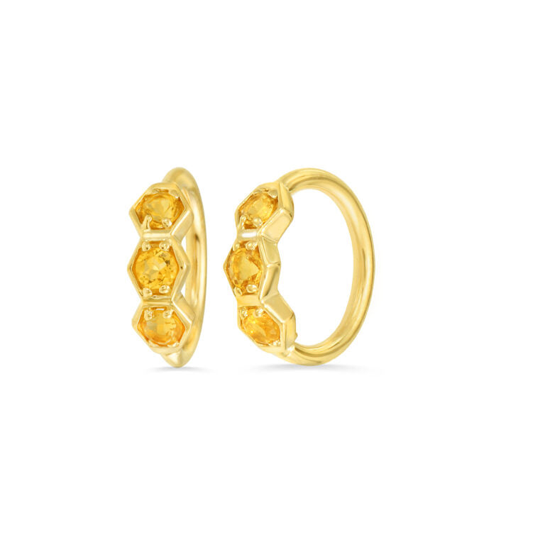 NorVoch Seamless Ring 3 Gem Hexagon Crystal Gelbgold