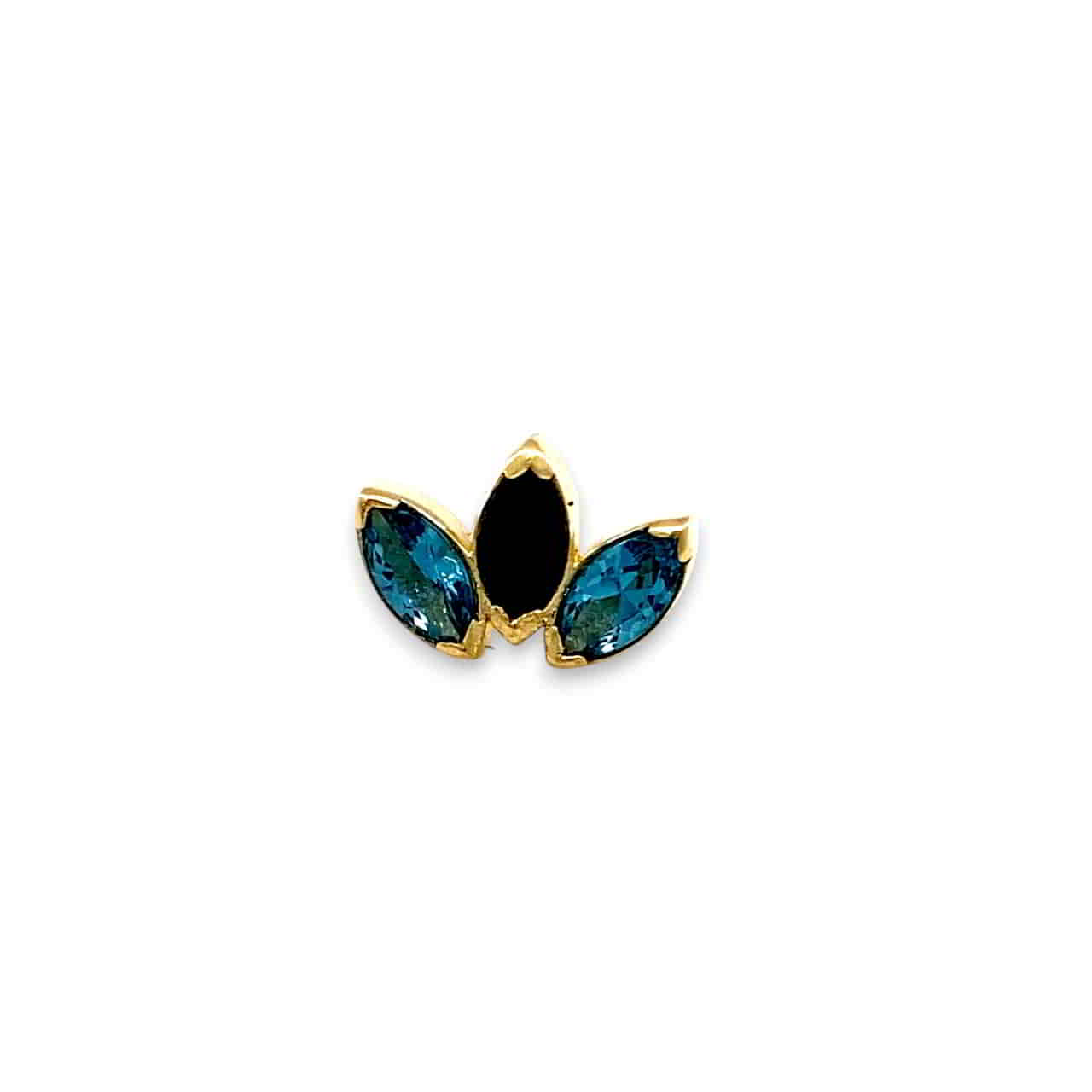 Anatometal Mini Marquise 3 Fan London Blue and Black Gelbgold Threadless