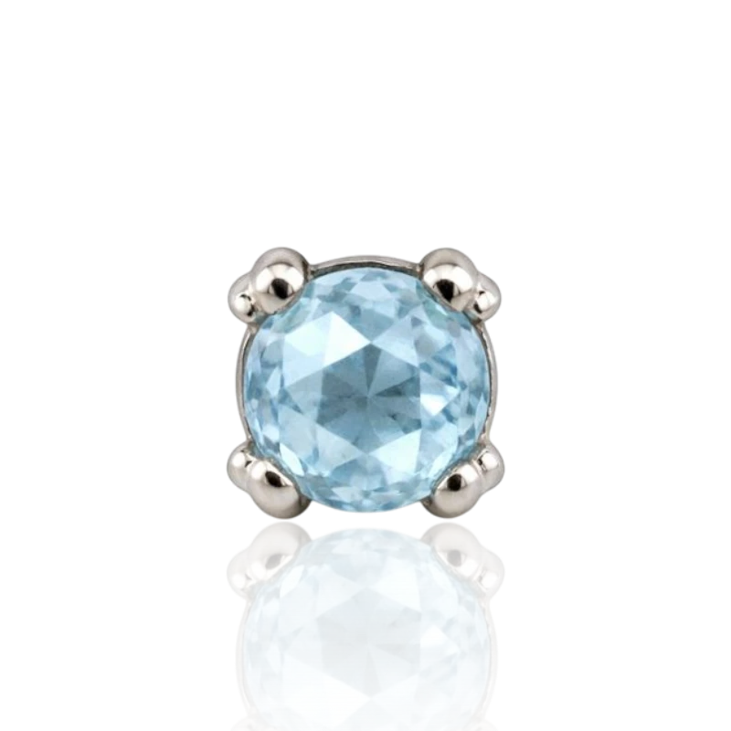 BVLA Round Cab Prong Swiss Blue Topaz Rose Cut Whitegold Threadless