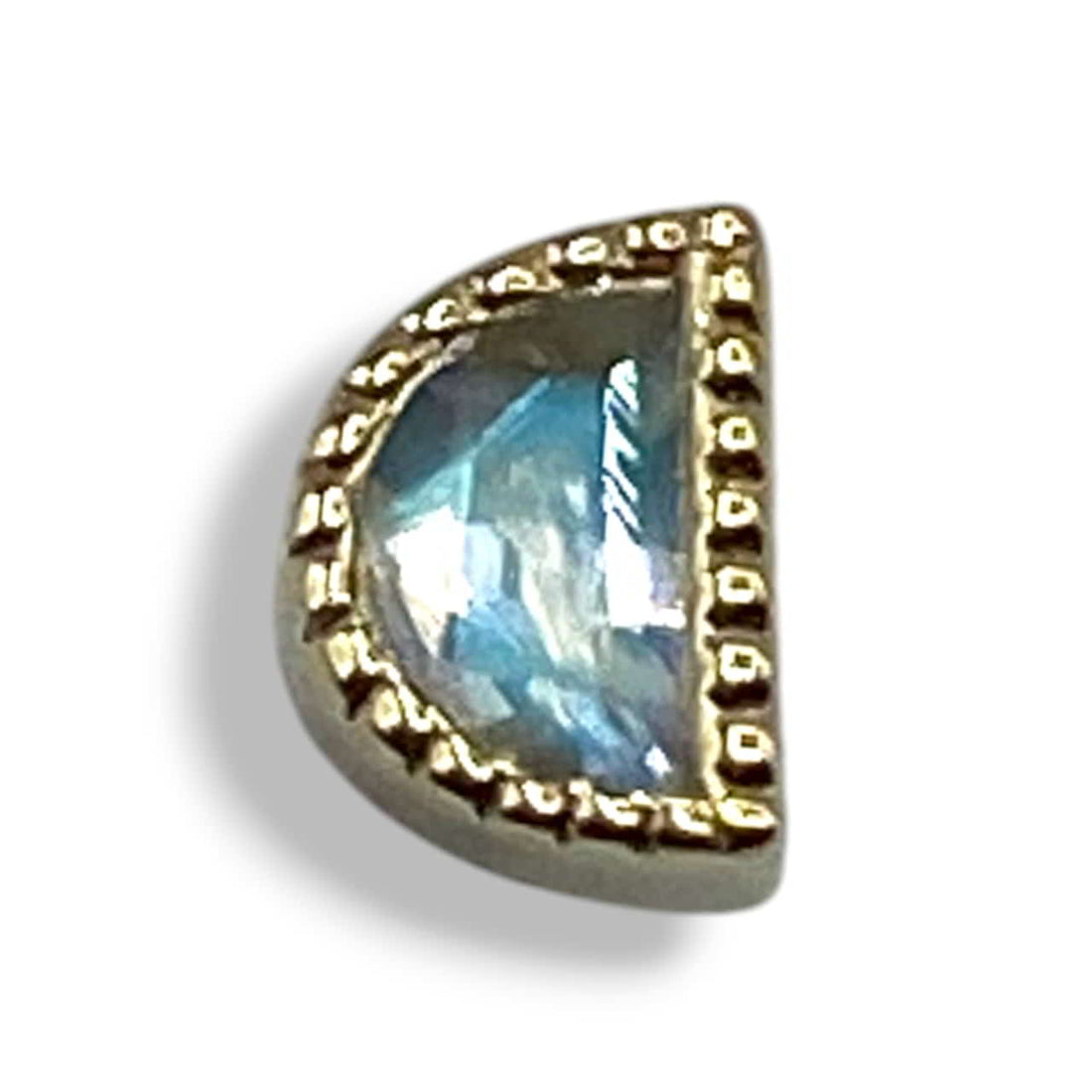 BVLA Milgrain Half Moon Bezel Gelbgold 4mm Rainbow Moonstone Threaded