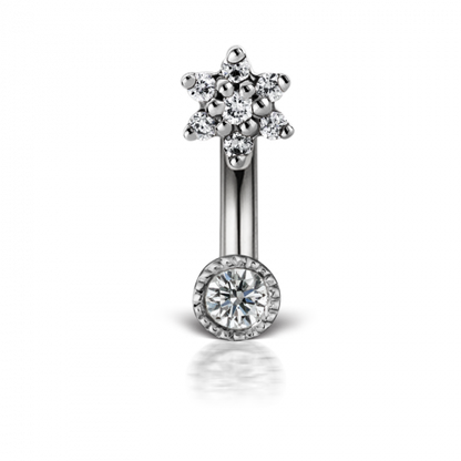 3mm Flower and 2mm Scallop Set Diamond Rook Barbell Weißgold